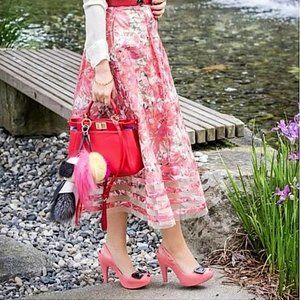 Anthropologie Sachin + Babi Strawberry Hill Pink Multi Midi Skirt Sz 6